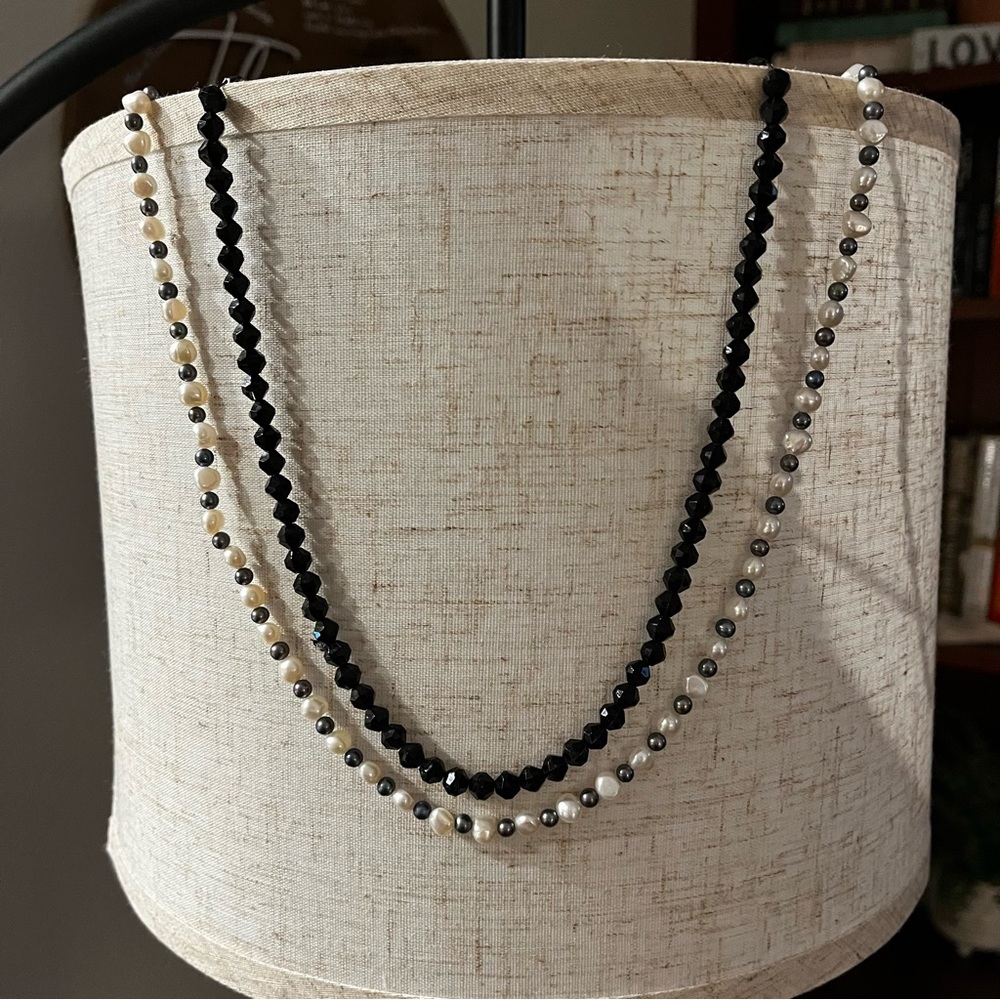 Vintage Gorgeous Black Beaded & Pearl Beaded Necklaces